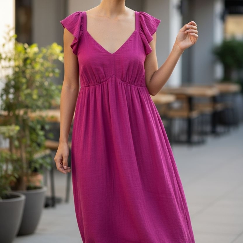 Time and Tru Vibrant Fuchsia Midi Dress